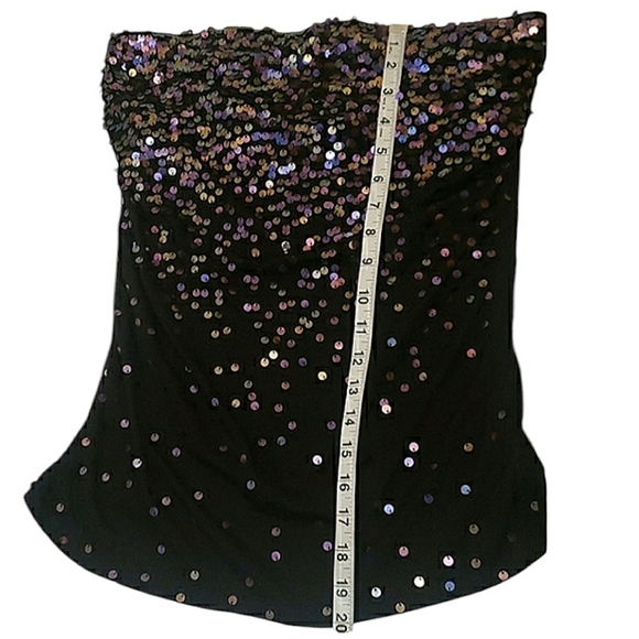 Express Iridescent Metallic Sequins High-Low Strapless Tube Top w/Built-In Bra M - Picture 15 of 16